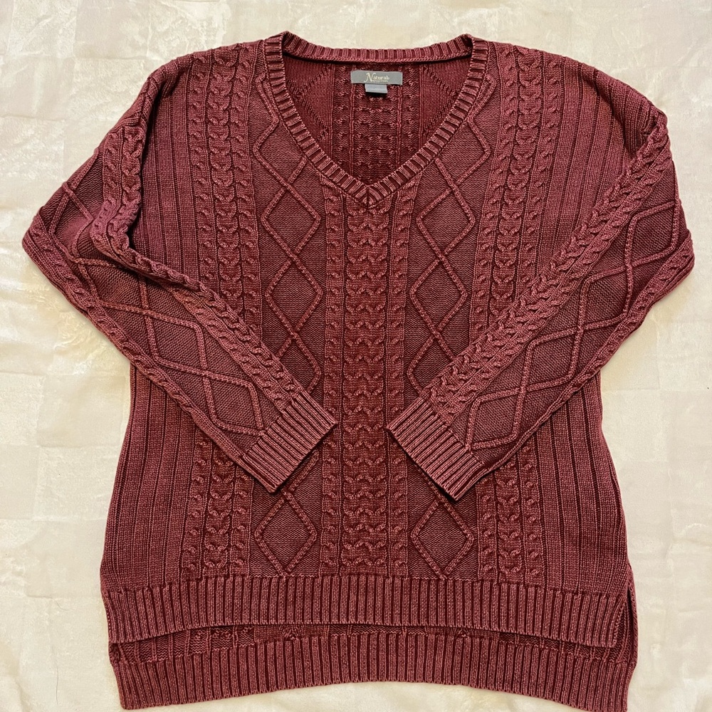 Natural Life Cable Knit Sweater 100% Cotton Women’s Size Medium Distressed
